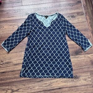 Talbots Navy and White Lattice Tunic